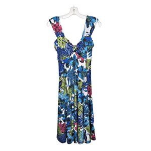 Vintage Fit & Flare Dress M Stretch Sleeveless Floral Tropical Flowy Canada